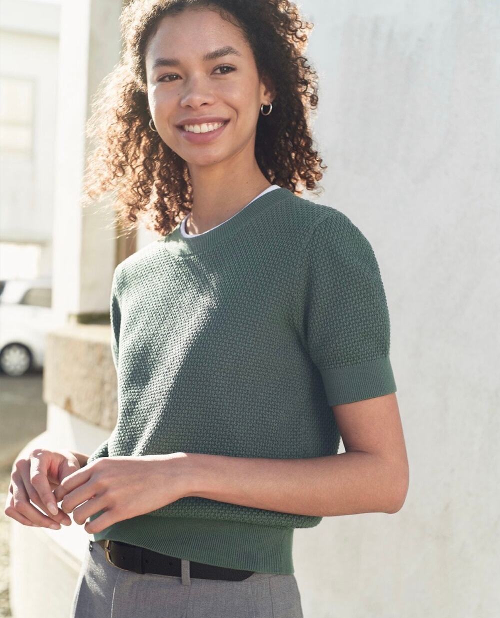UniqloXComptoir Des Cotonniers Cotton Popcorn Short Sleeve Sweater Green Large